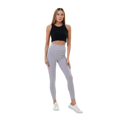 Grey - Side - Lookus Womens-Ladies Zelal Ribbed Leggings