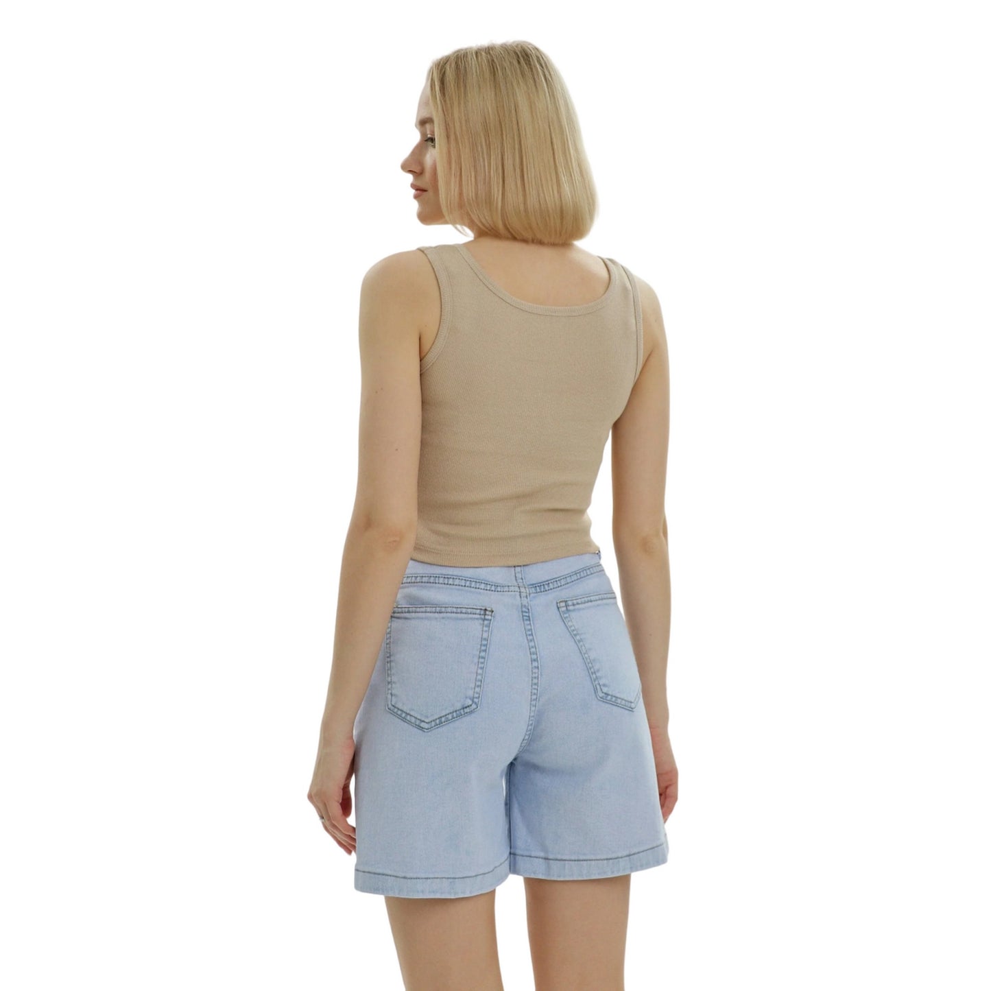 Beige - Back - Lookus Womens-Ladies Mercan Button Crop Top