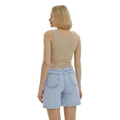 Beige - Back - Lookus Womens-Ladies Mercan Button Crop Top