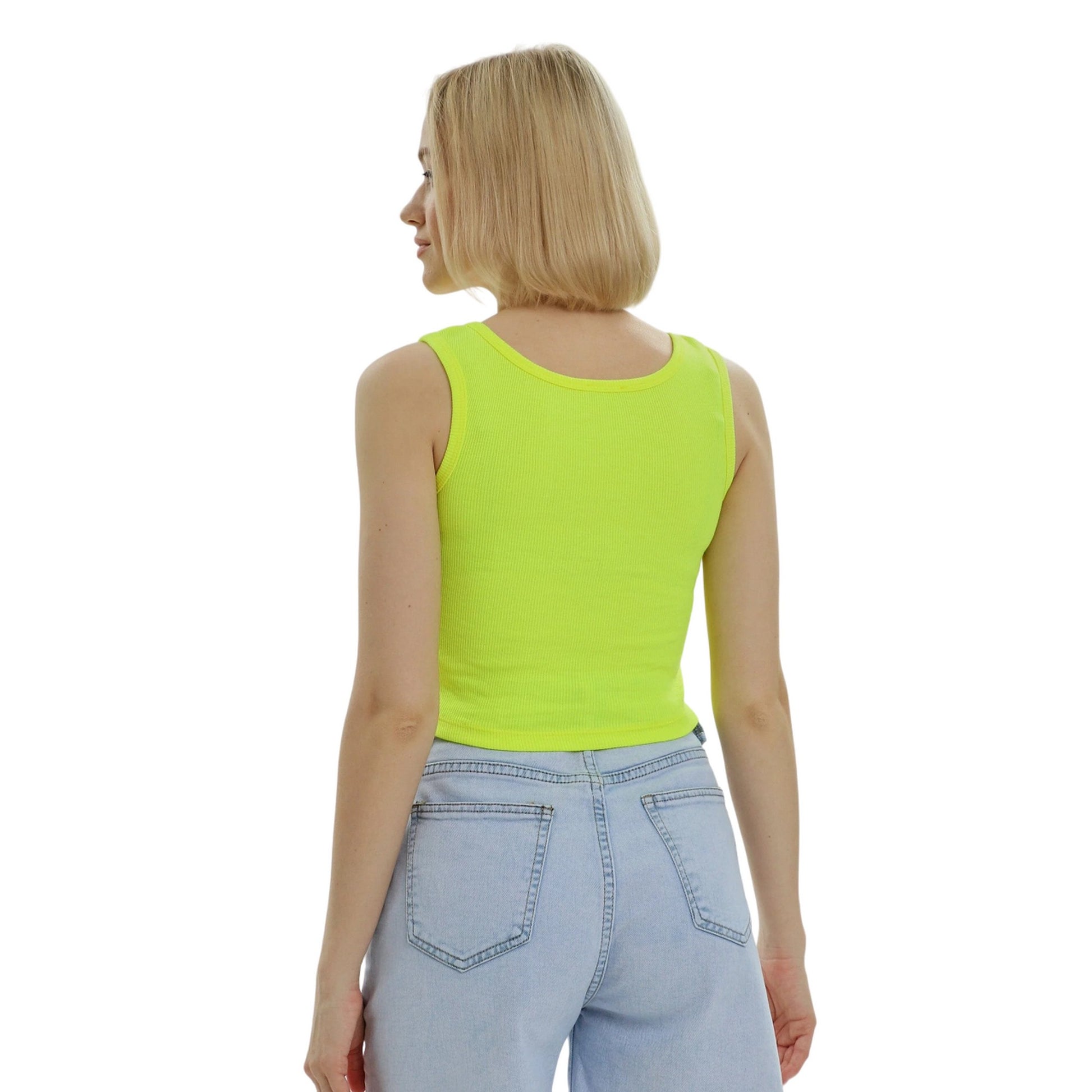 Neon Yellow - Back - Lookus Womens-Ladies Mercan Button Crop Top