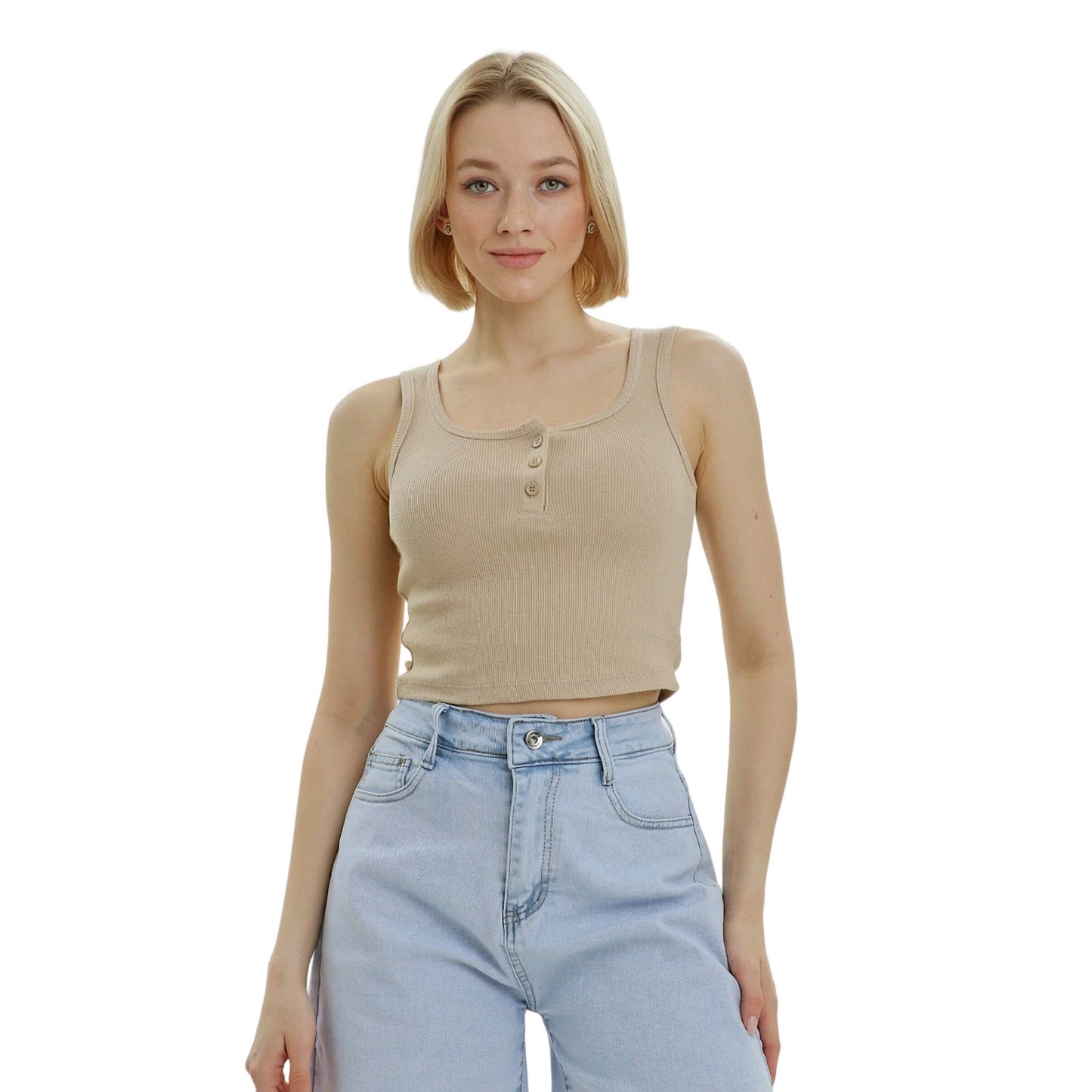 Beige - Front - Lookus Womens-Ladies Mercan Button Crop Top