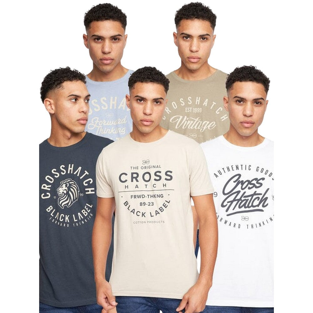 Multicoloured - Front - Crosshatch Mens Fellmire Assorted Designs T-Shirt (Pack of 5)