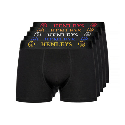 Black - Front - Henleys Mens Quintlock Boxer Shorts (Pack of 5)