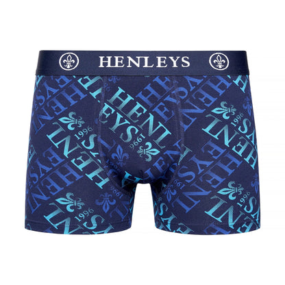 Navy - Side - Henleys Mens Rutling Assorted Designs Boxer Shorts (Pack of 5)