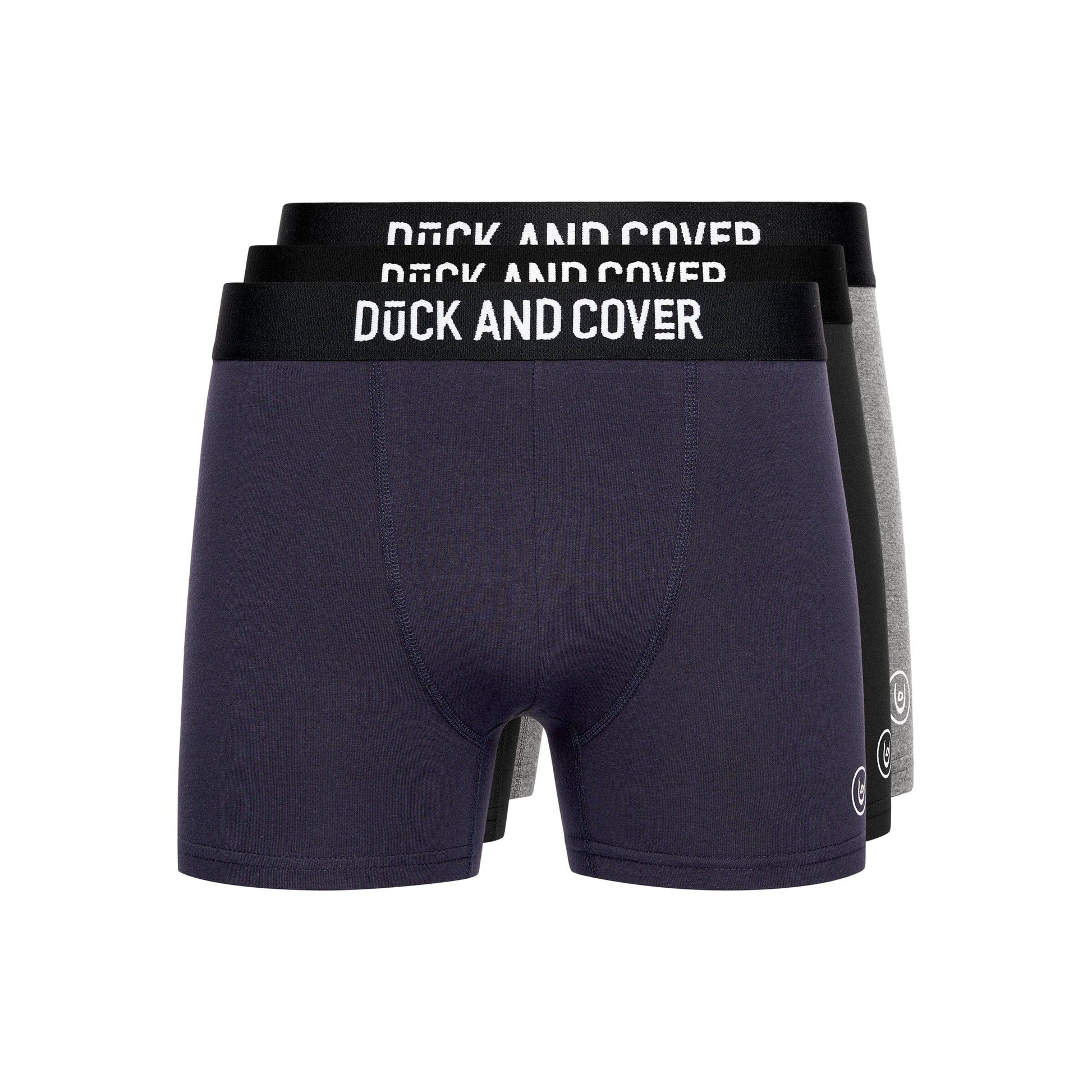 Navy-Black-Grey Marl - Front - Duck and Cover Mens Bronteen Boxer Shorts (Pack of 3)
