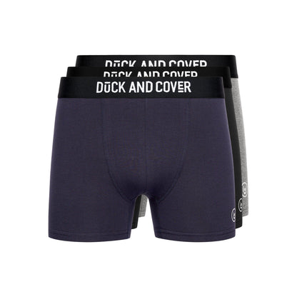 Navy-Black-Grey Marl - Front - Duck and Cover Mens Bronteen Boxer Shorts (Pack of 3)