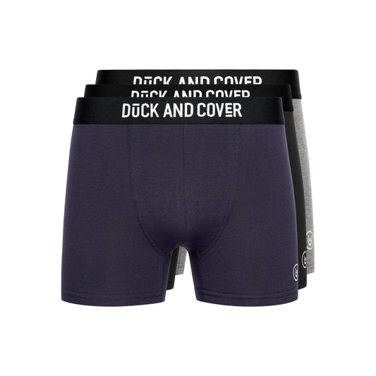 Navy-Black-Grey Marl - Front - Duck and Cover Mens Bronteen Boxer Shorts (Pack of 3)