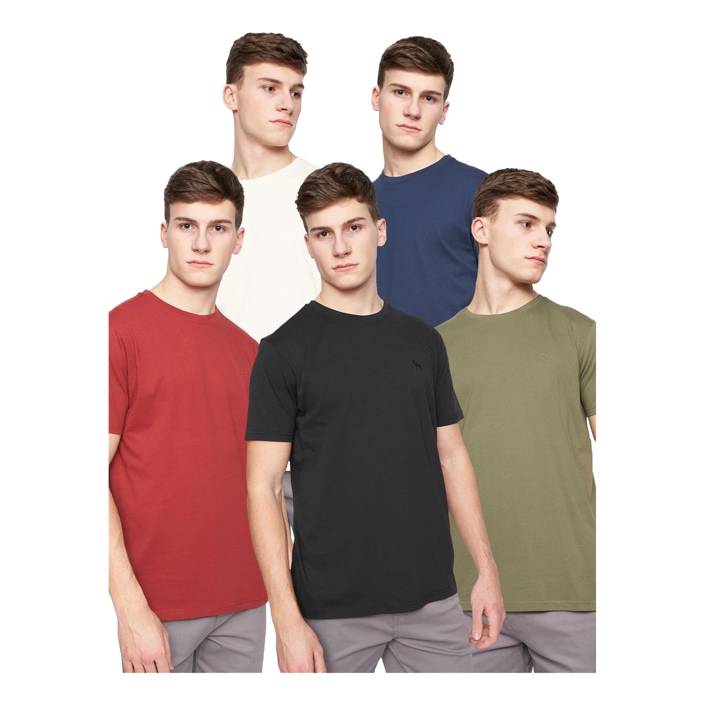 White-Blue-Red-Black-Green - Front - Bewley & Ritch Mens Bonucci T-Shirt (Pack of 5)