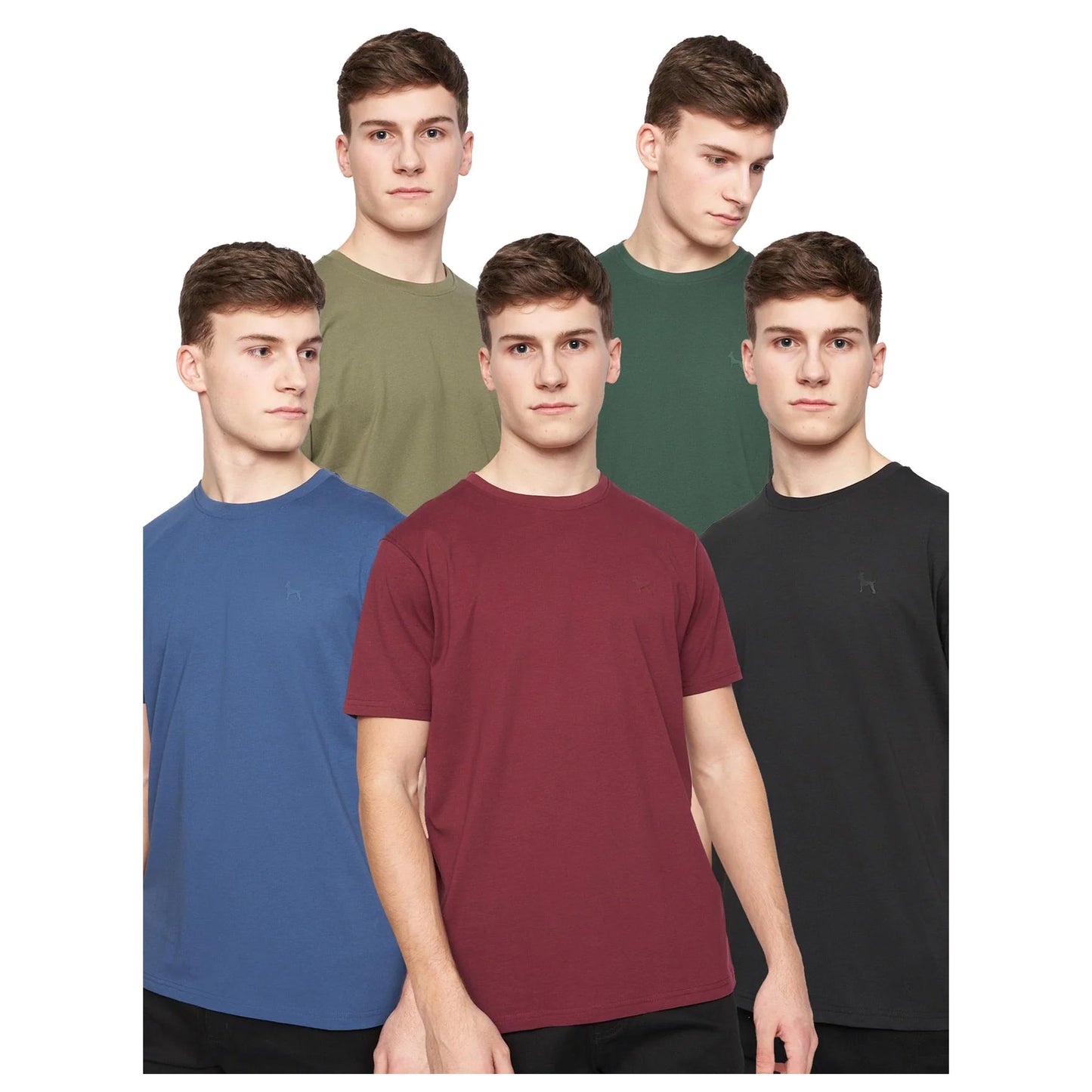Green-Black-Maroon-Blue-Khaki - Front - Bewley & Ritch Mens Bonucci T-Shirt (Pack of 5)