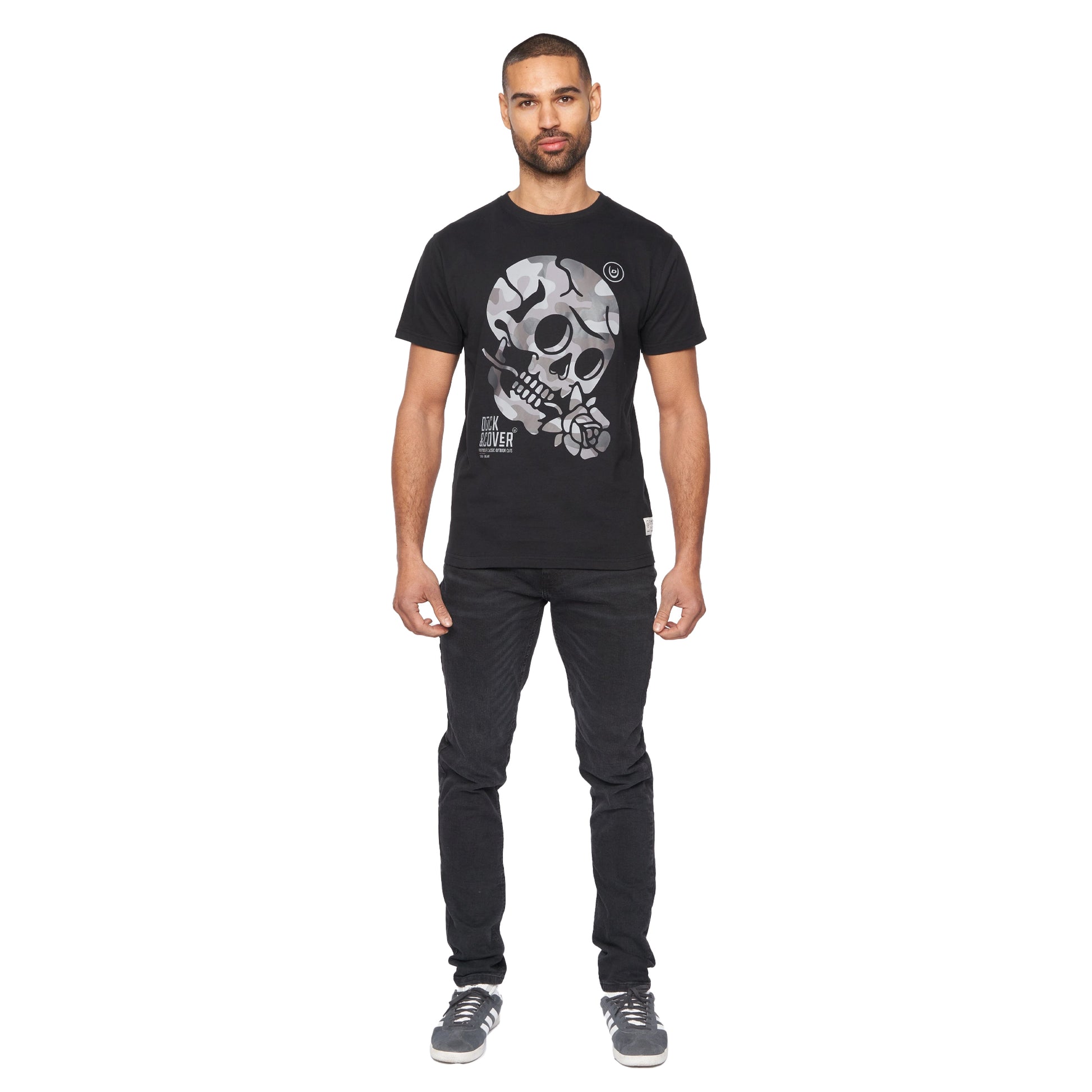 Black - Side - Duck and Cover Mens Rollins T-Shirt