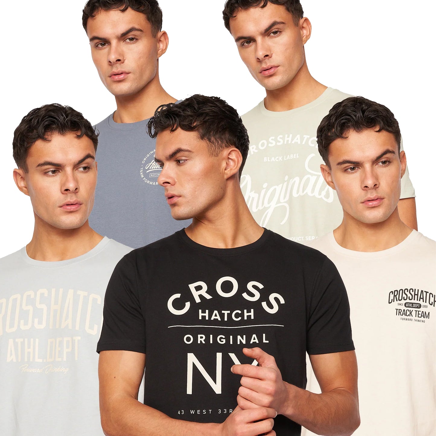 Multicoloured - Front - Crosshatch Mens Feltrax T-Shirt (Pack of 5)