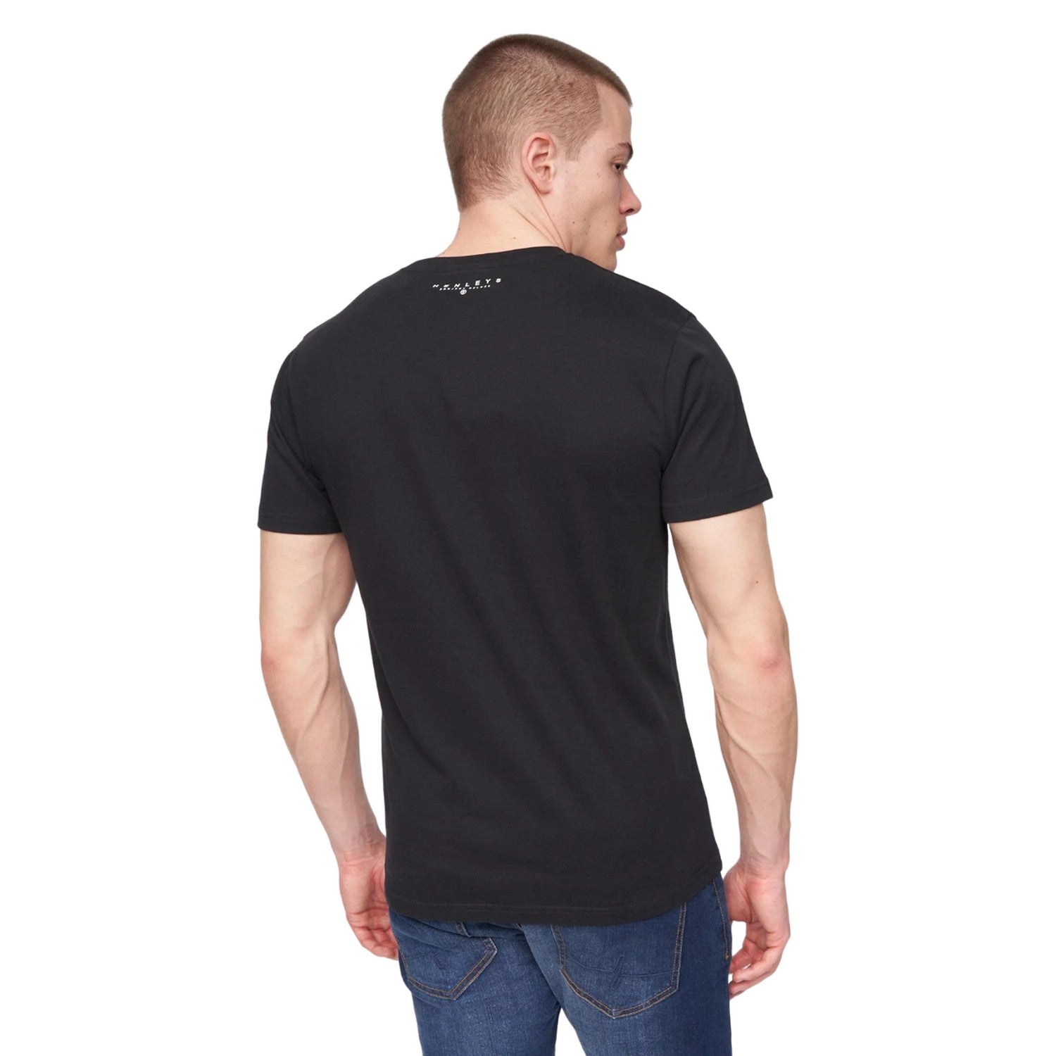 Black - Back - Henleys Mens Scripthen Logo T-Shirt