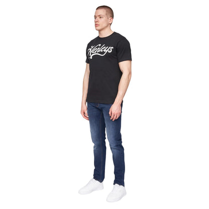 Black - Side - Henleys Mens Scripthen Logo T-Shirt