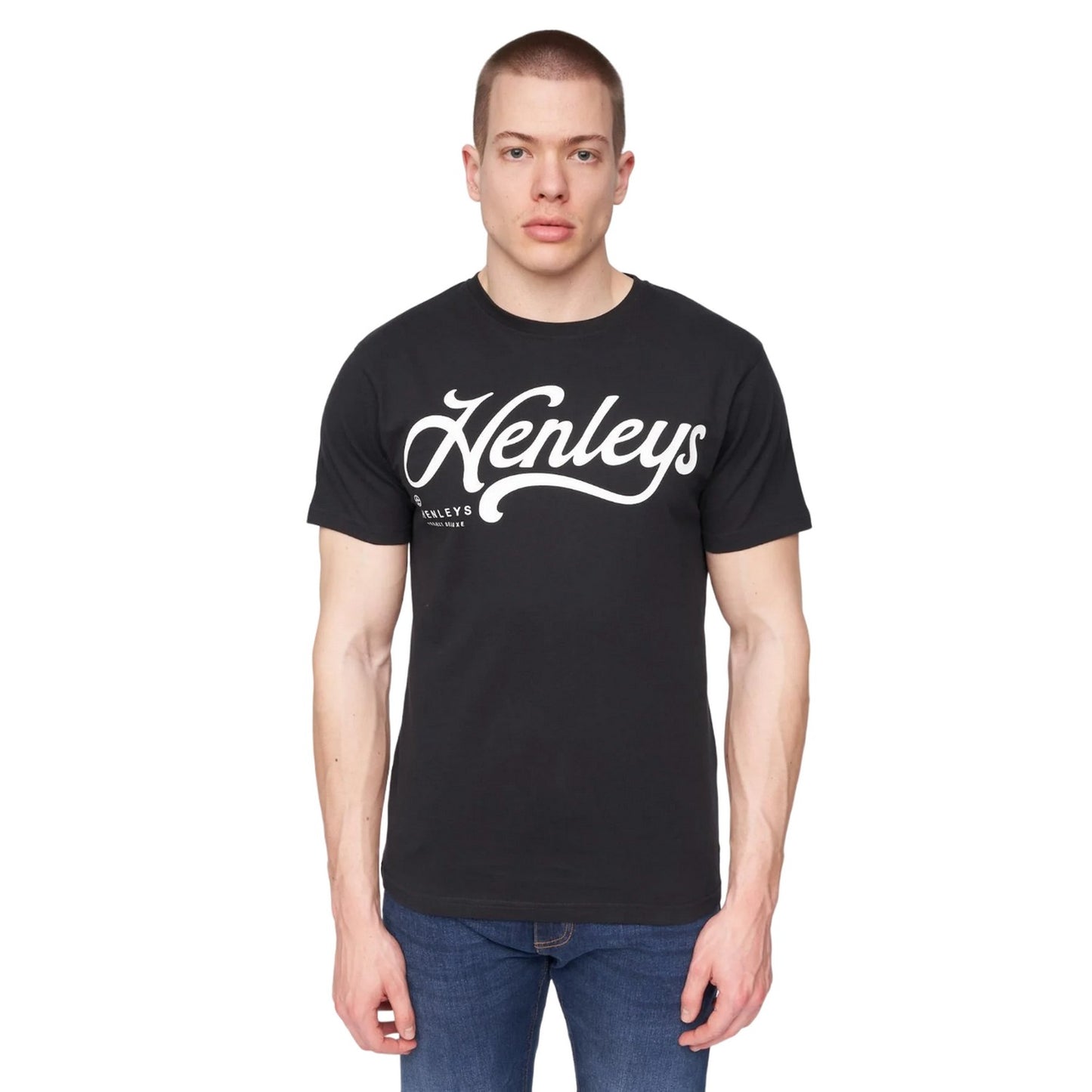 Black - Front - Henleys Mens Scripthen Logo T-Shirt