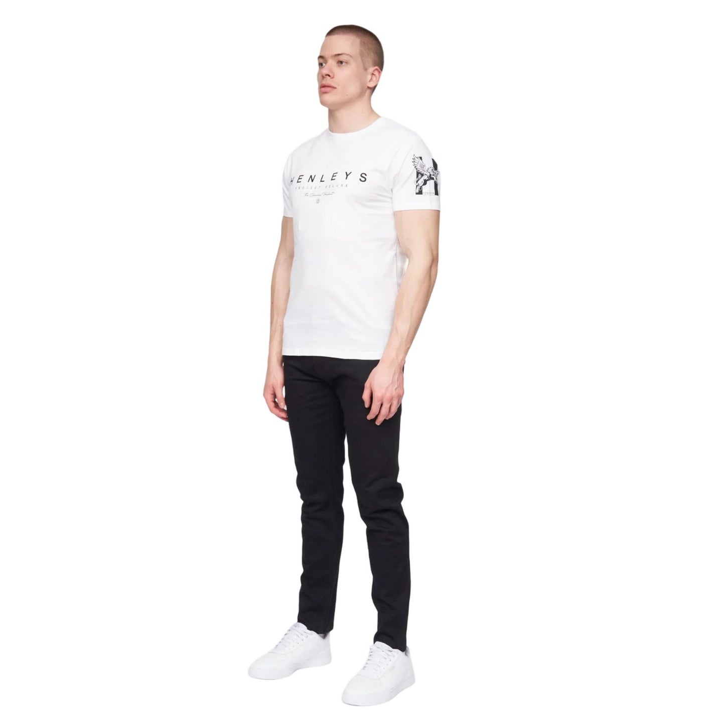 White - Side - Henleys Mens Kilhen Logo T-Shirt