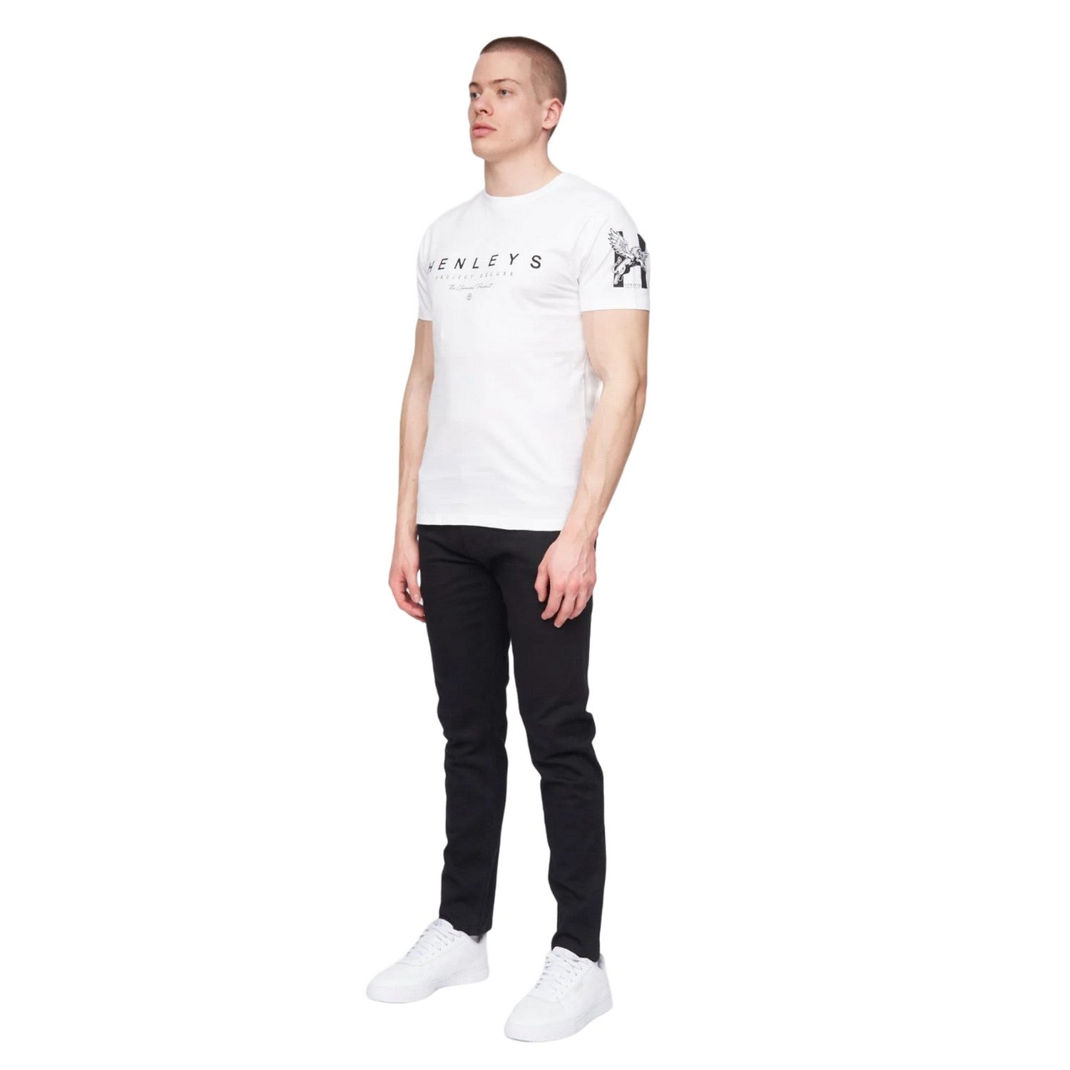 White - Side - Henleys Mens Kilhen Logo T-Shirt