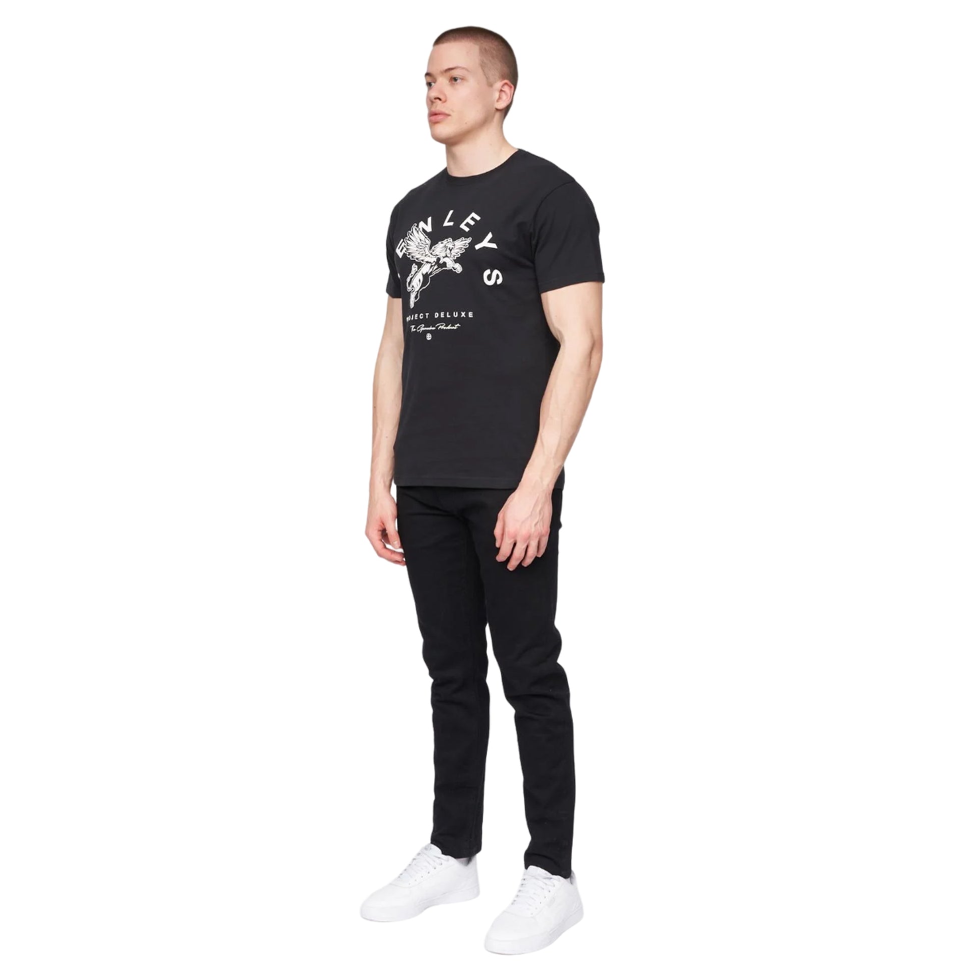 Black - Side - Henleys Mens Colhen Logo T-Shirt