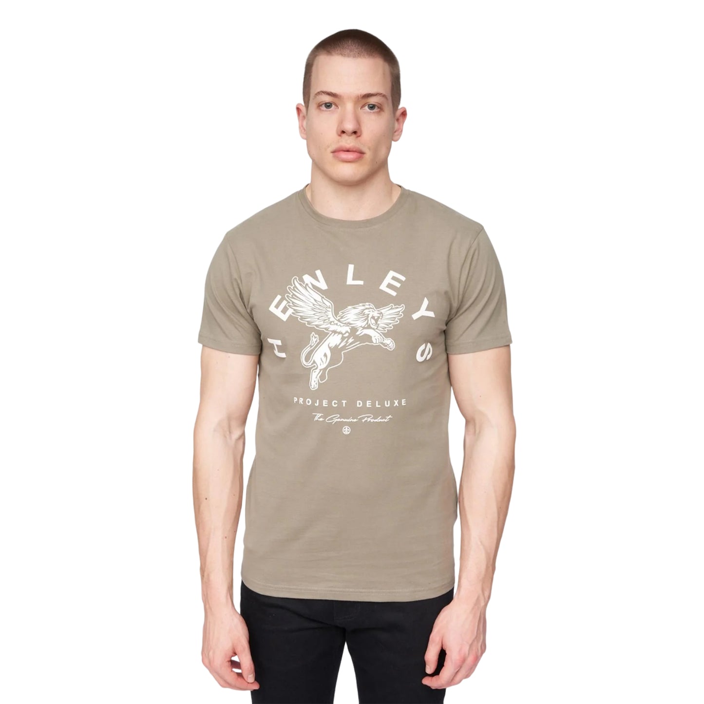 Dusty Olive - Front - Henleys Mens Colhen Logo T-Shirt