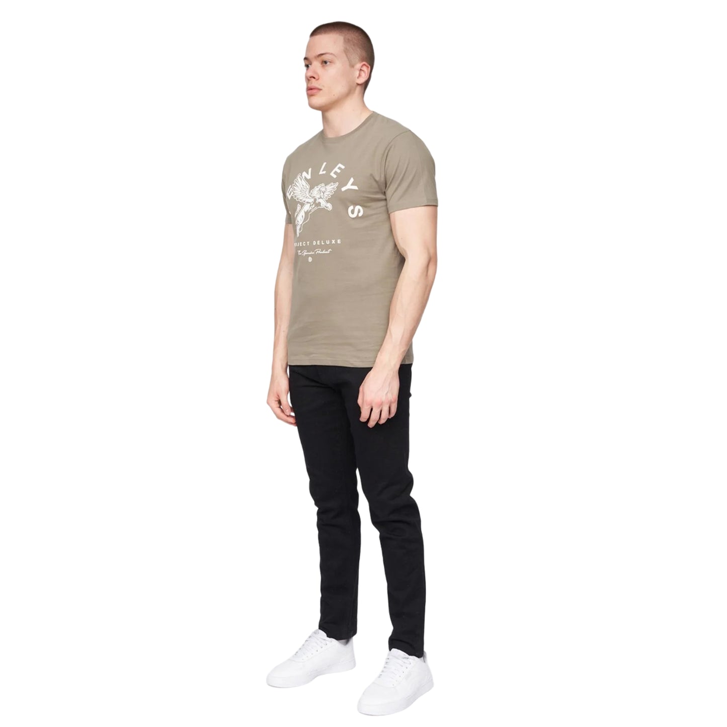 Dusty Olive - Side - Henleys Mens Colhen Logo T-Shirt
