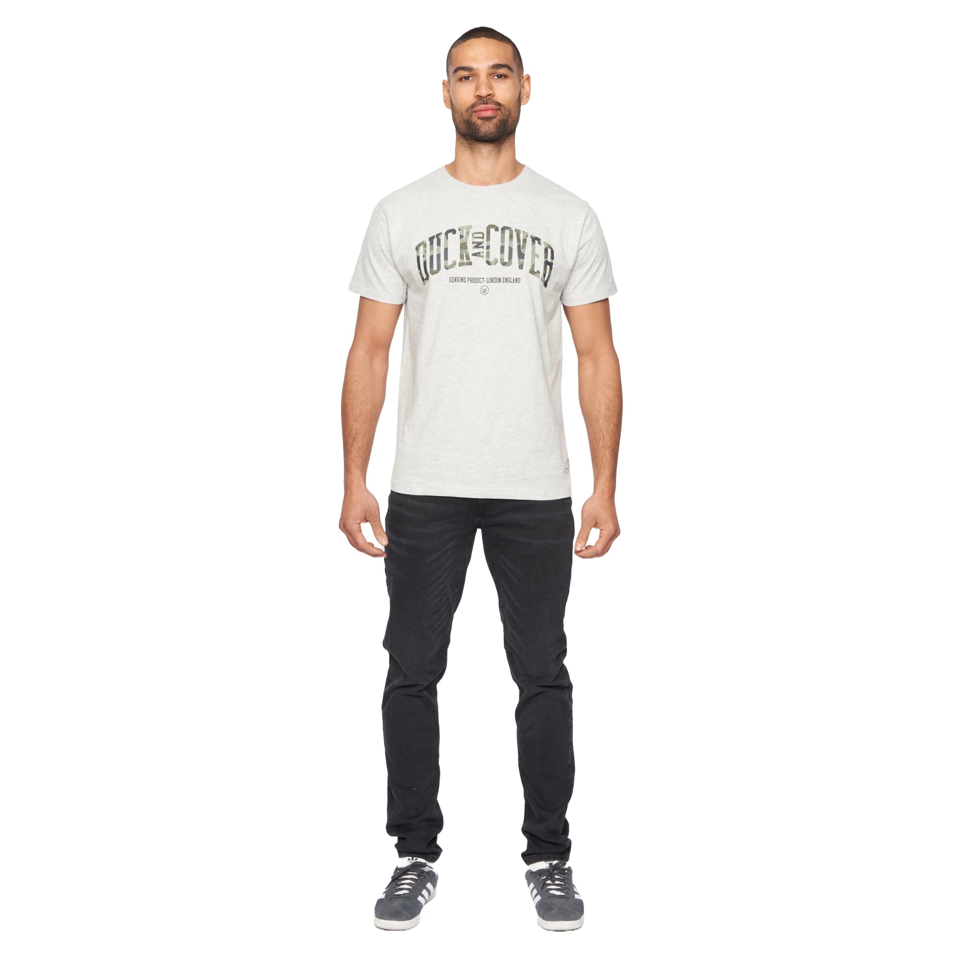 Grey Marl - Side - Duck and Cover Mens Shaffer T-Shirt