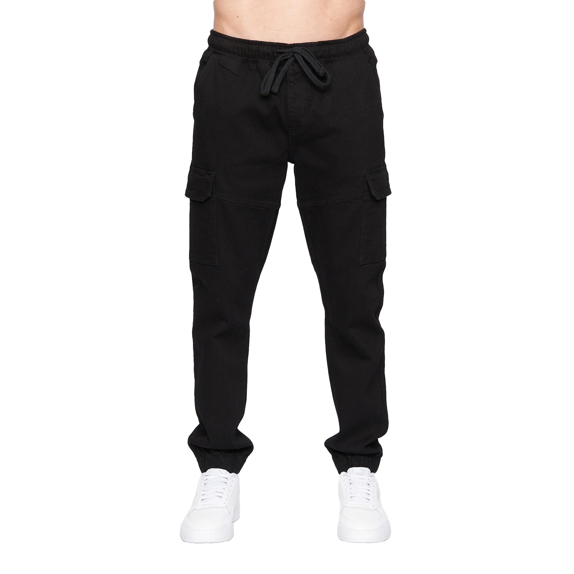 Solid Black - Front - Crosshatch Mens Malimore Cuffed Ankle Cargo Jeans