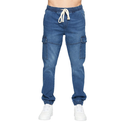 Stone Wash - Front - Crosshatch Mens Malimore Cuffed Ankle Cargo Jeans