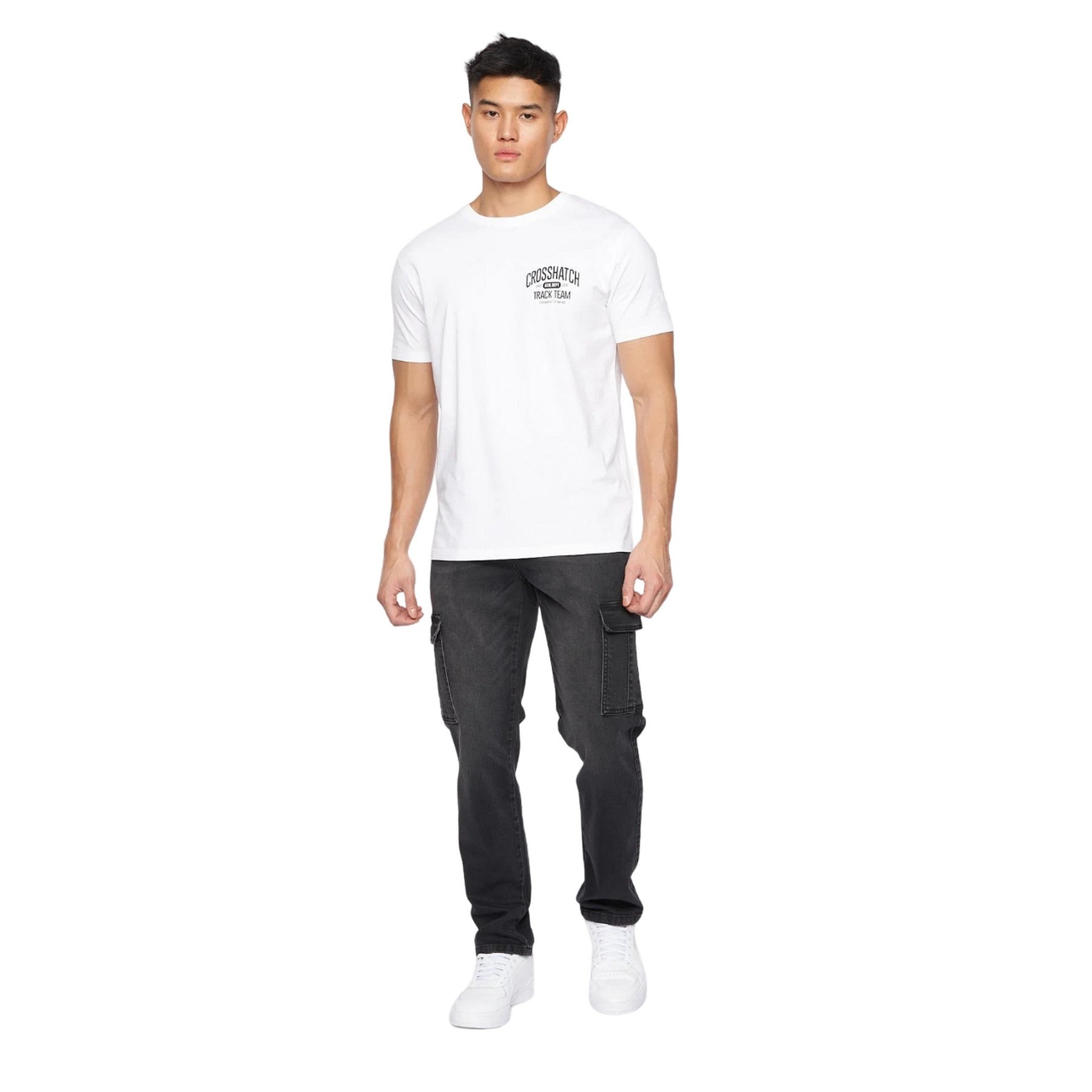 Black Wash - Side - Crosshatch Mens Kremtap Cargo Jeans
