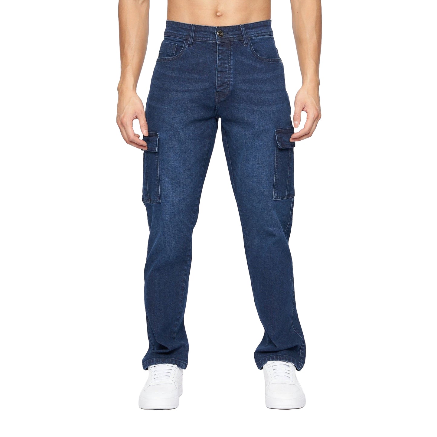 Dark Wash - Front - Crosshatch Mens Kremtap Cargo Jeans