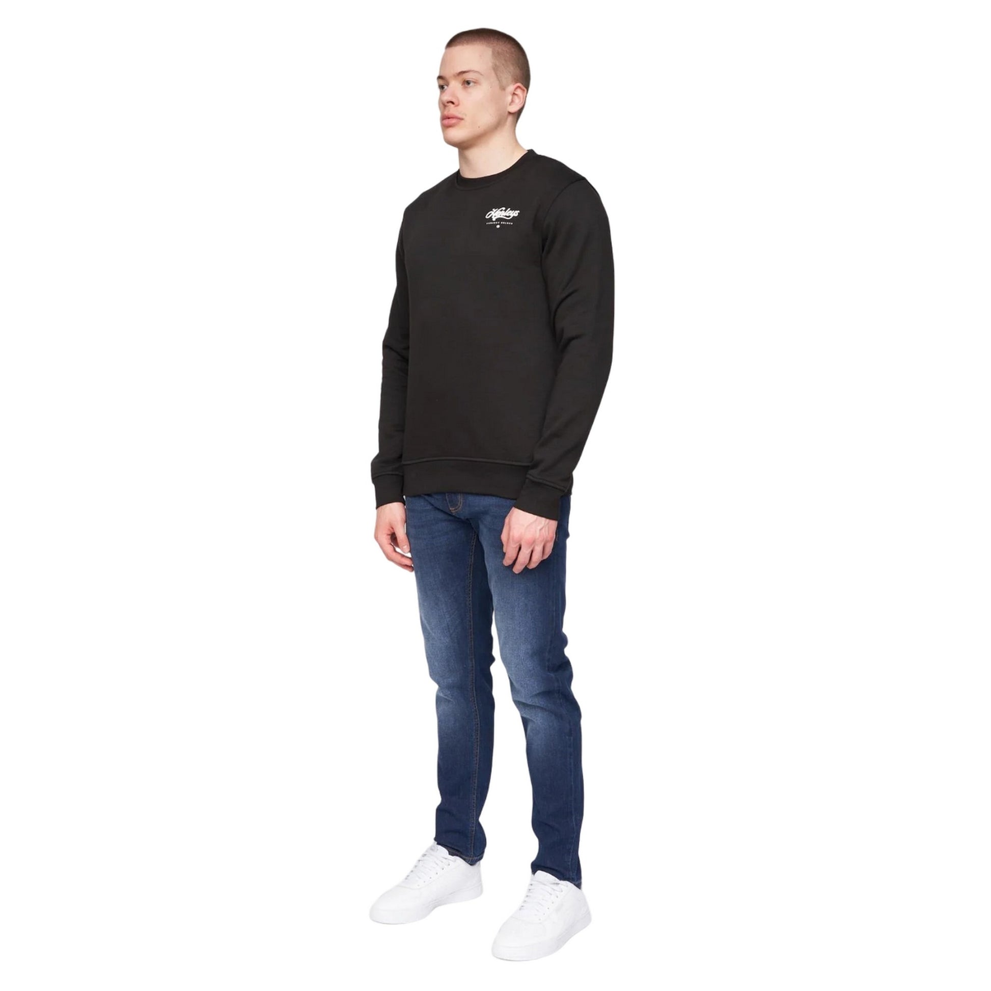 Black - Side - Henleys Mens Scripthen Crew Neck Sweatshirt