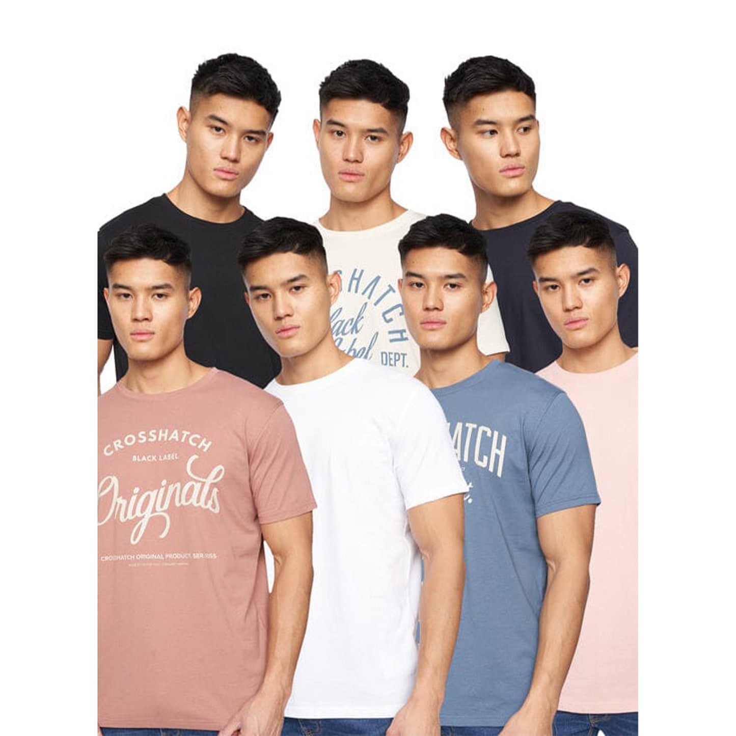 Multicoloured - Front - Crosshatch Mens Rapmoore Assorted Designs T-Shirt (Pack of 7)