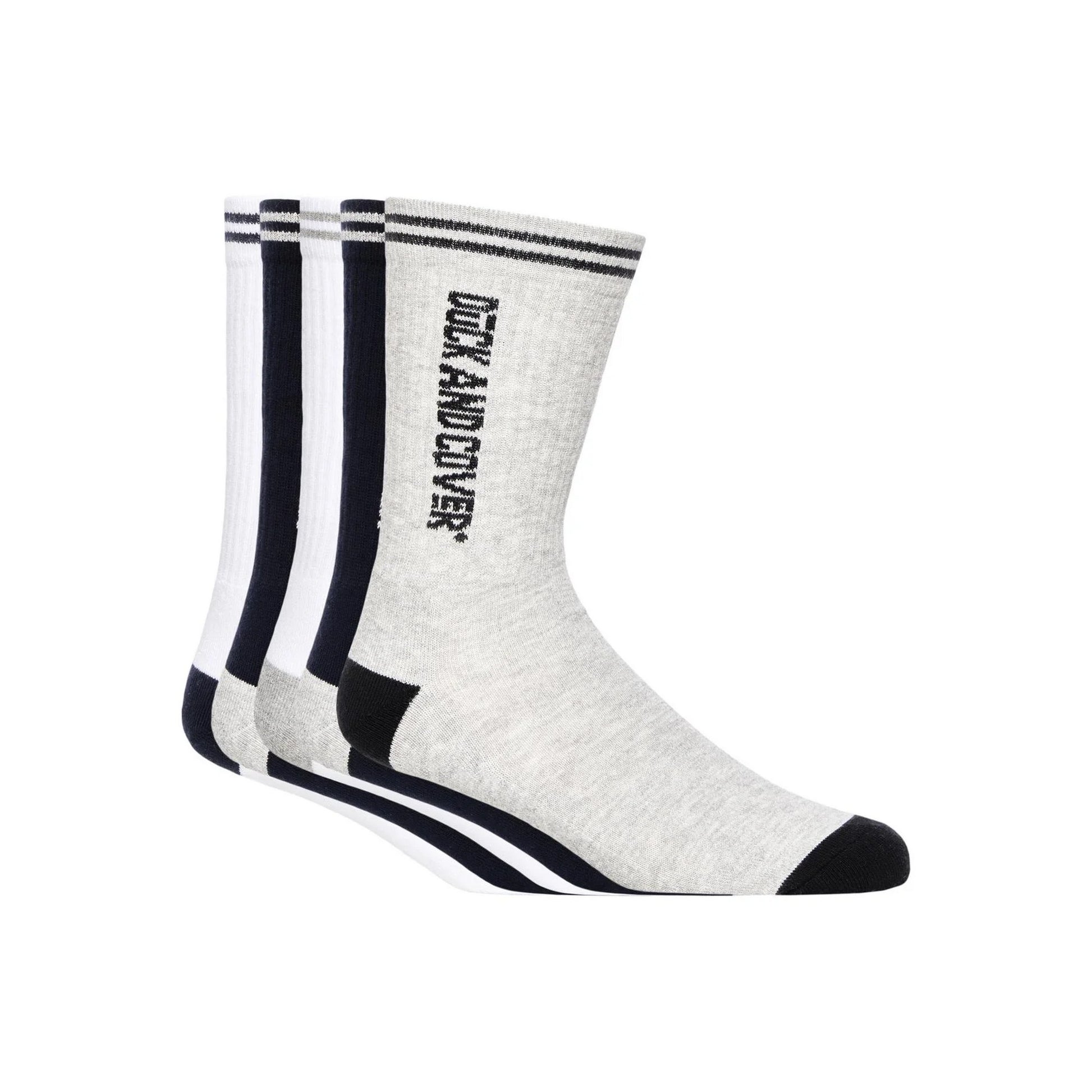 White-Grey-Black - Front - Duck and Cover Mens Juble Sports Socks (Pack of 5)