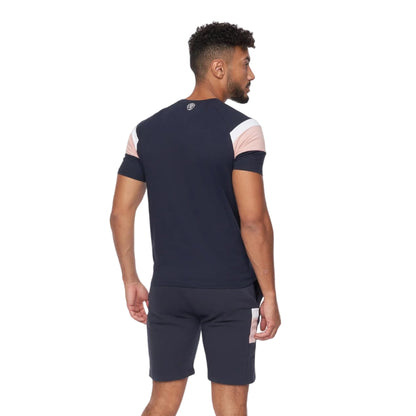 Navy-Pink - Back - Crosshatch Mens Cremland T-Shirt & Shorts Set
