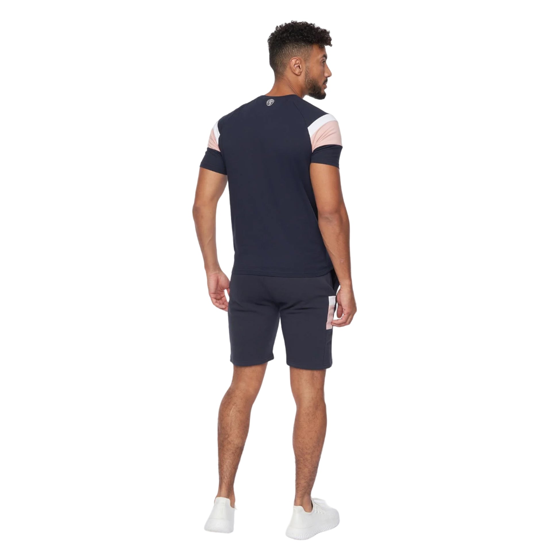 Navy-Pink - Lifestyle - Crosshatch Mens Cremland T-Shirt & Shorts Set