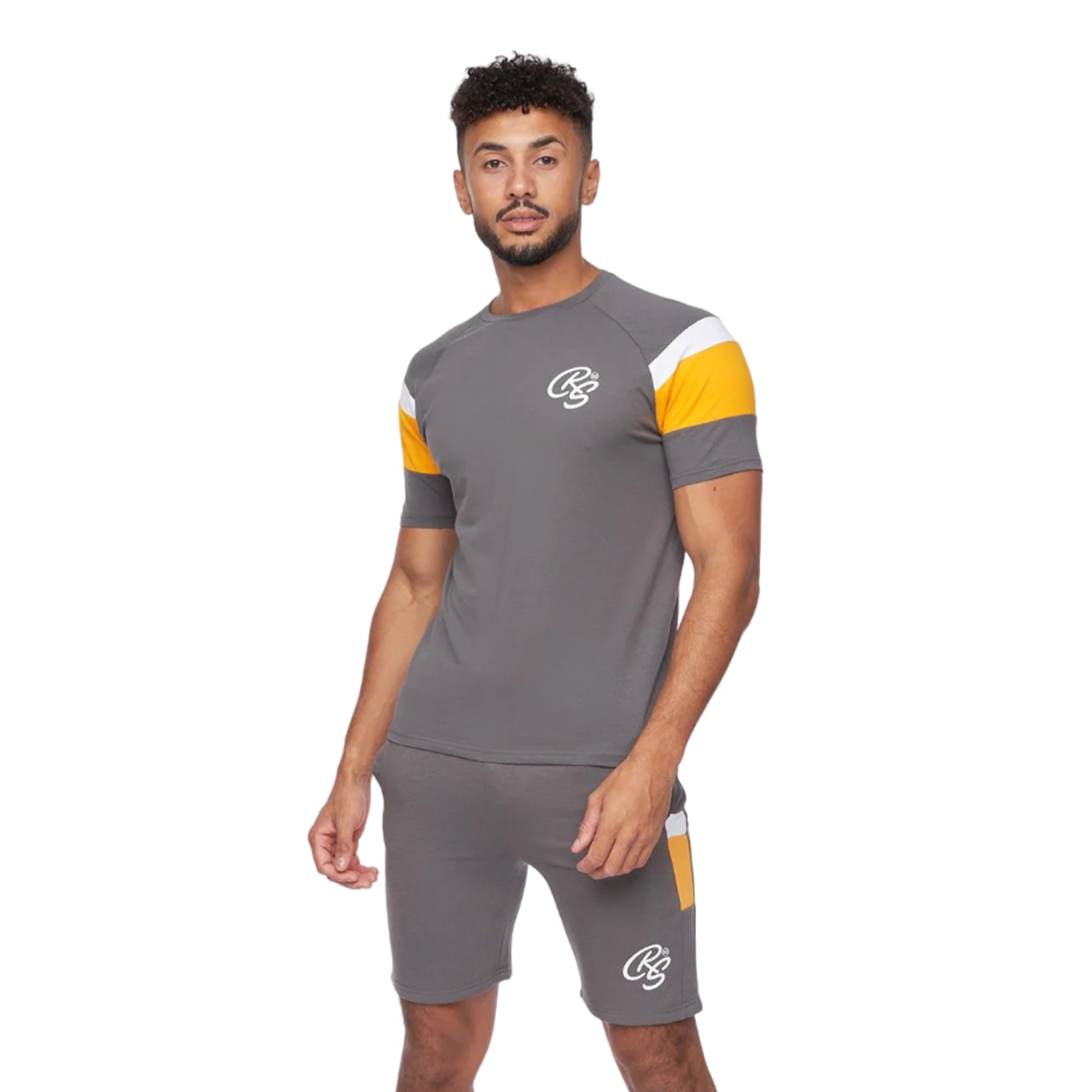 Dark Grey - Front - Crosshatch Mens Cremland T-Shirt & Shorts Set