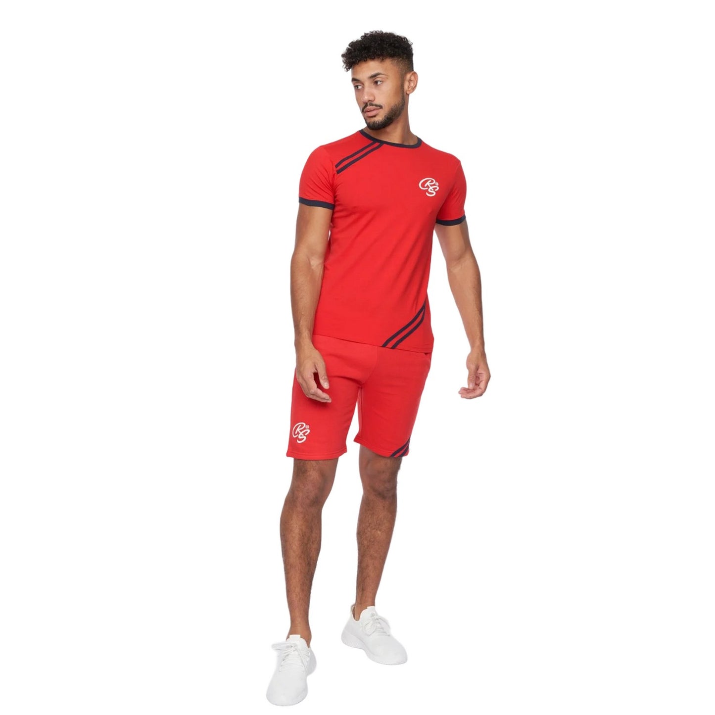 Red-Navy - Front - Crosshatch Mens Hamlax T-Shirt & Shorts Set
