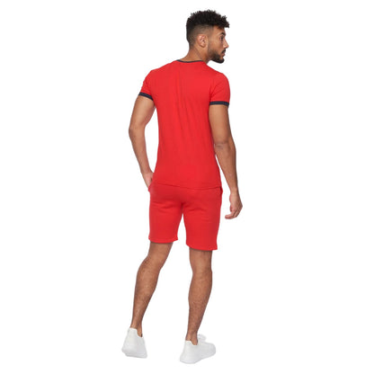 Red-Navy - Back - Crosshatch Mens Hamlax T-Shirt & Shorts Set