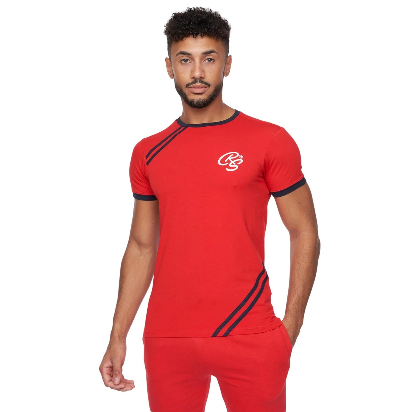 Red-Navy - Side - Crosshatch Mens Hamlax T-Shirt & Shorts Set