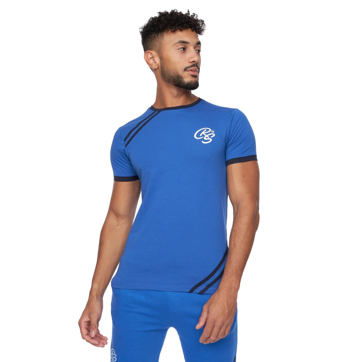 Blue-Navy - Side - Crosshatch Mens Hamlax T-Shirt & Shorts Set
