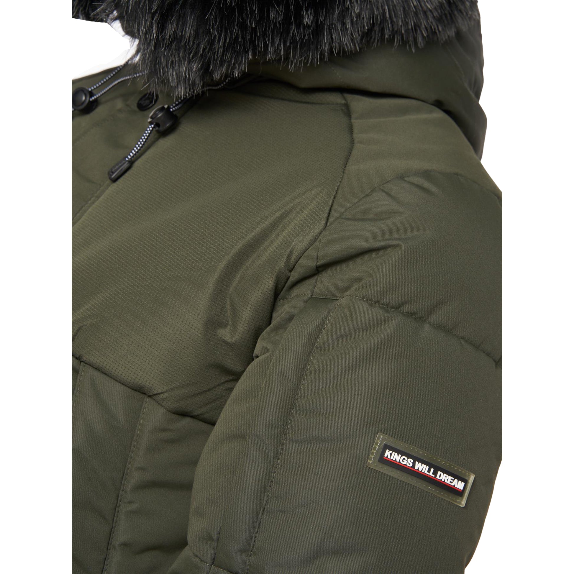 Dark Khaki - Side - Kings Will Dream Mens Zander Puffer Bomber Jacket