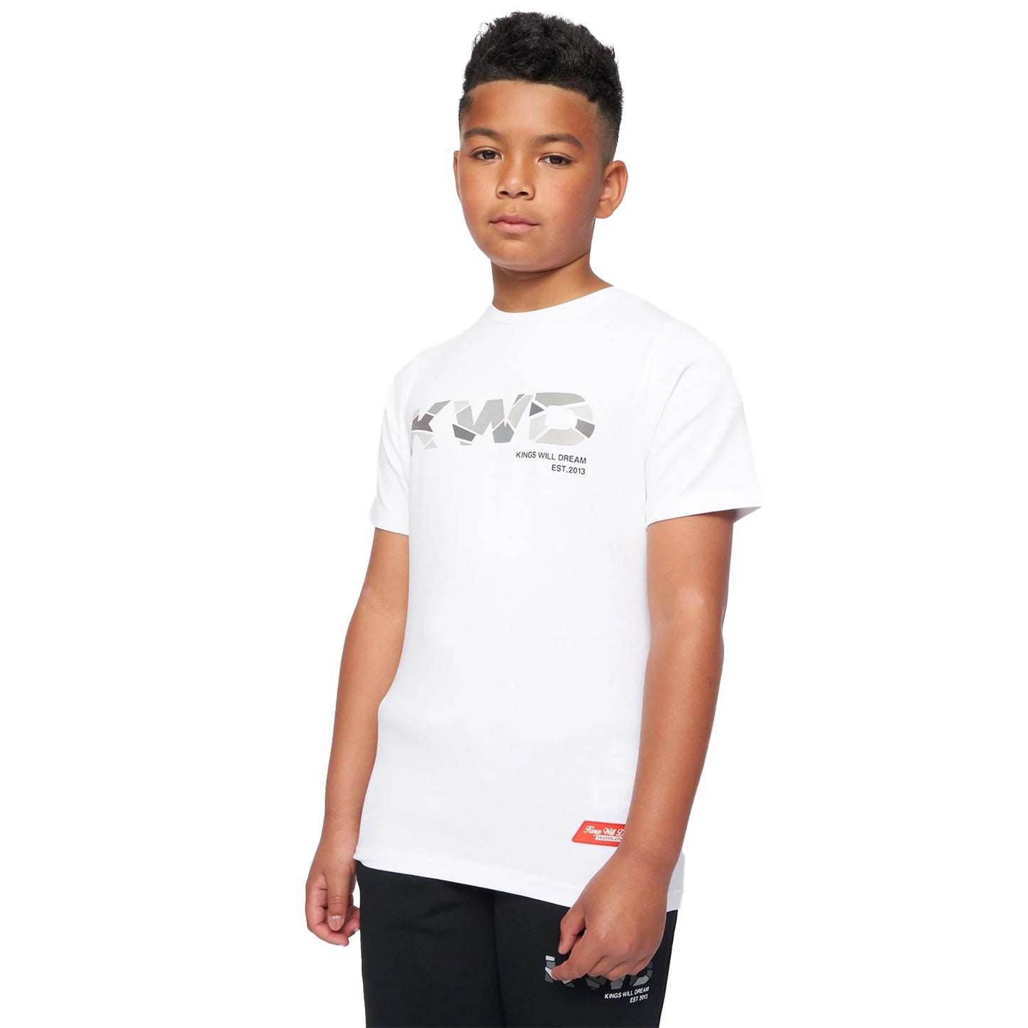 Optic White-Grey - Front - Kings Will Dream Boys Fracture Reflective Detail T-Shirt