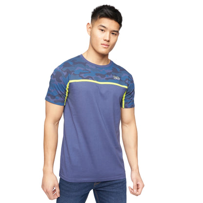 Denim Blue - Front - Crosshatch Mens Brightling Camo T-Shirt