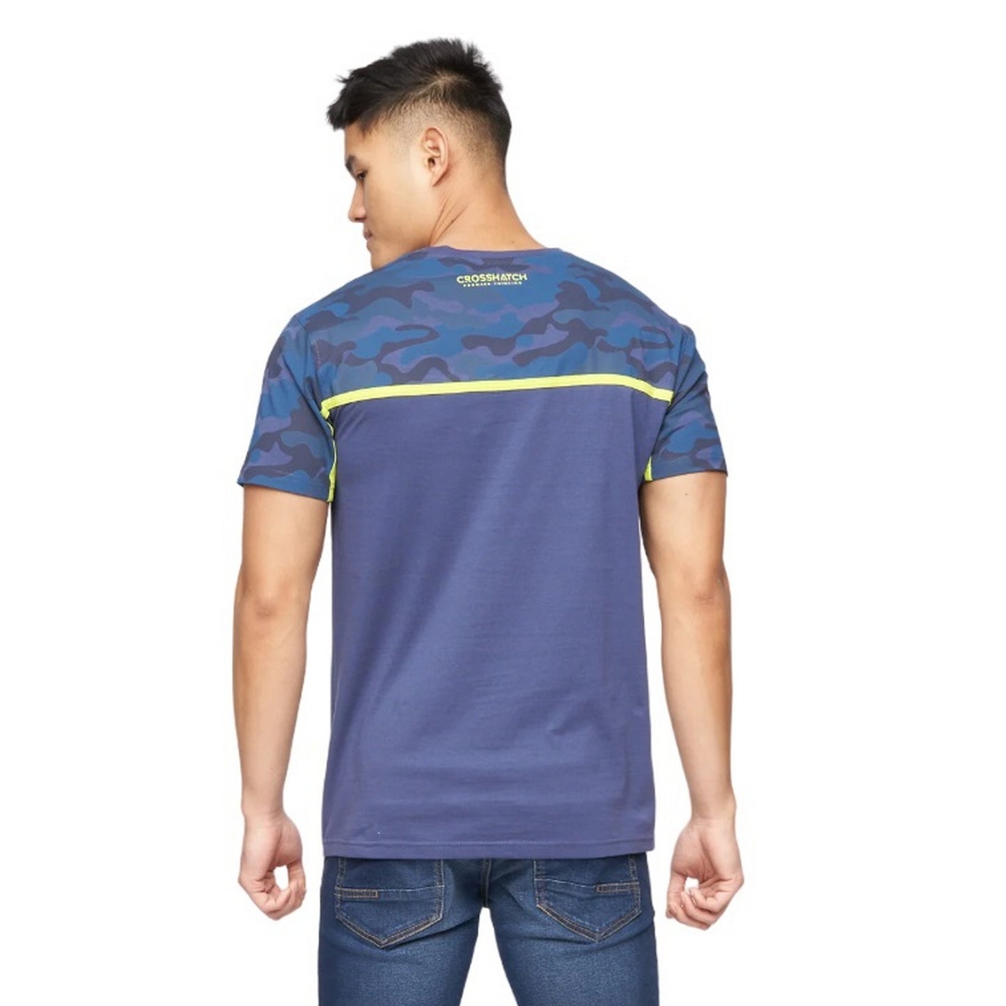Denim Blue - Back - Crosshatch Mens Brightling Camo T-Shirt