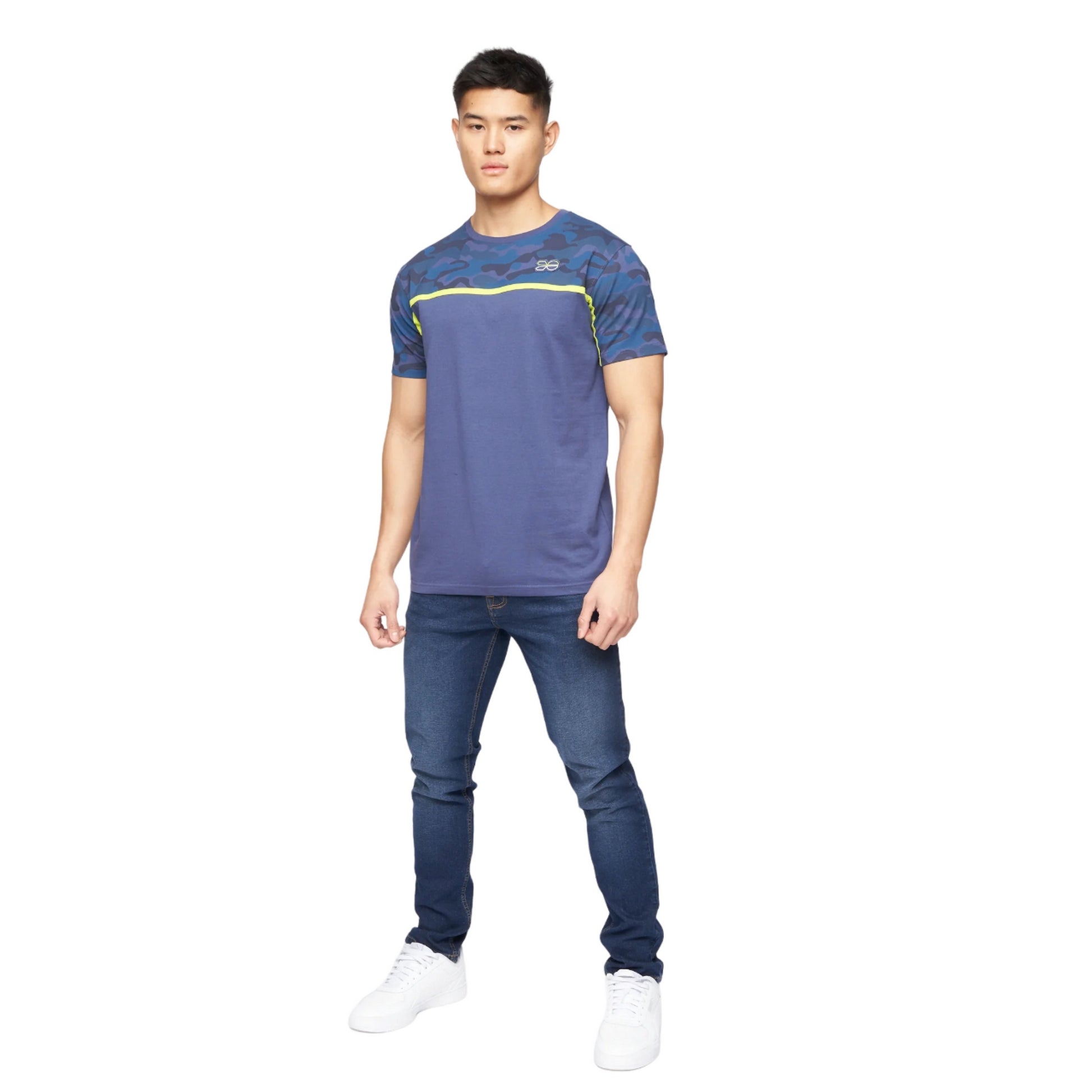 Denim Blue - Side - Crosshatch Mens Brightling Camo T-Shirt