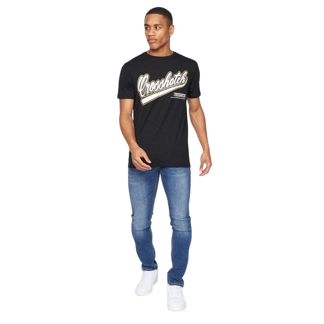 Black - Side - Crosshatch Mens Cronstand Logo T-Shirt