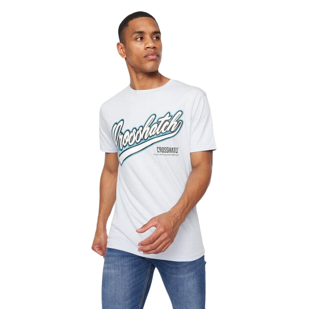 Light Blue - Front - Crosshatch Mens Cronstand Logo T-Shirt