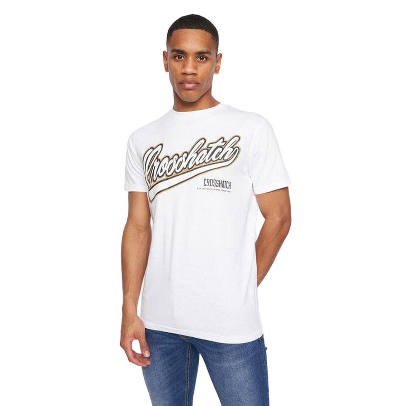 White - Front - Crosshatch Mens Cronstand Logo T-Shirt