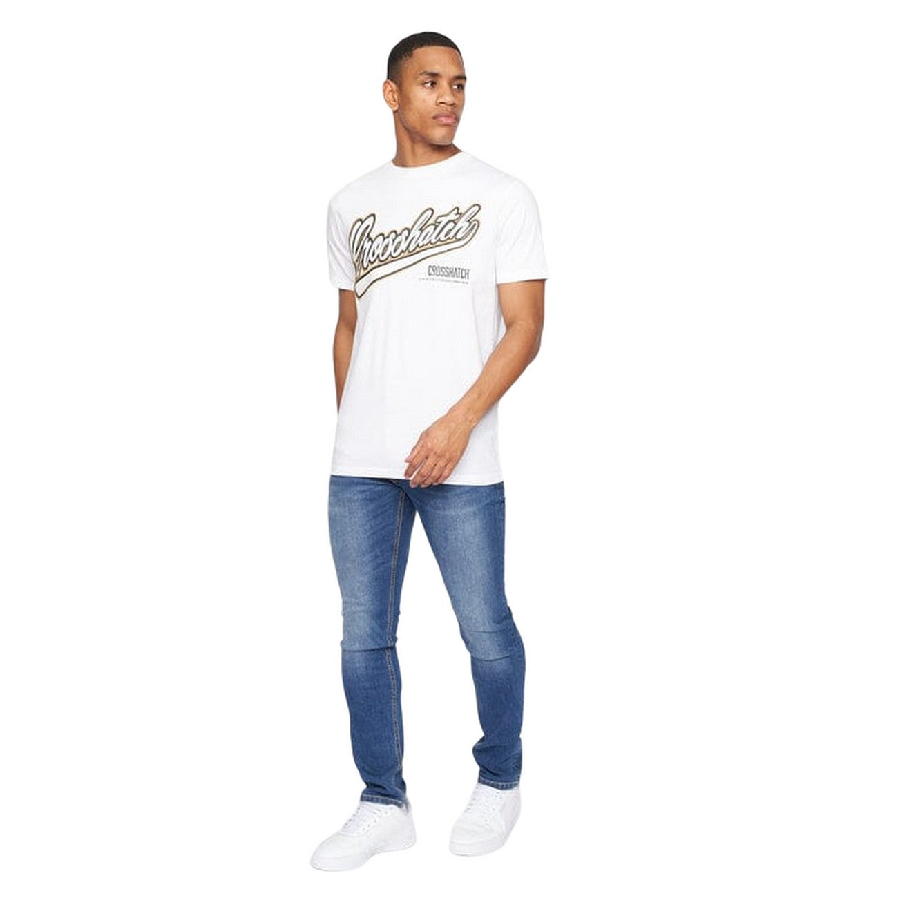 White - Side - Crosshatch Mens Cronstand Logo T-Shirt
