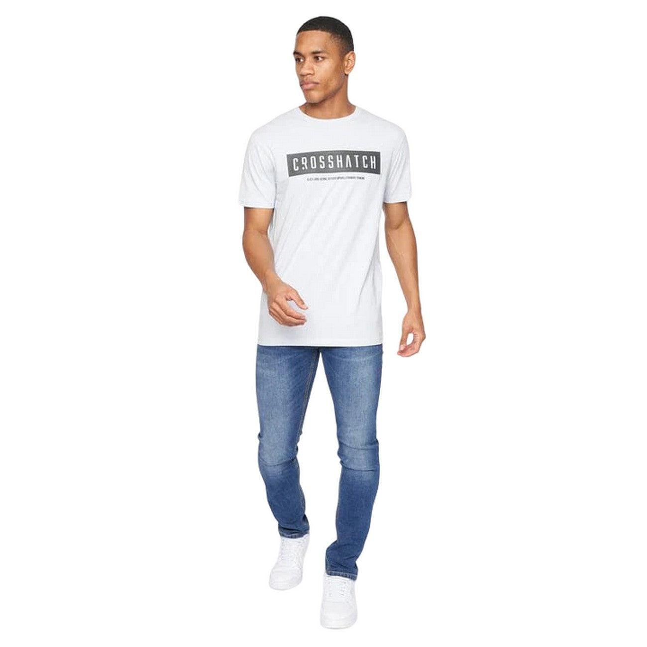 Light Blue - Side - Crosshatch Mens Selworthy Logo T-Shirt