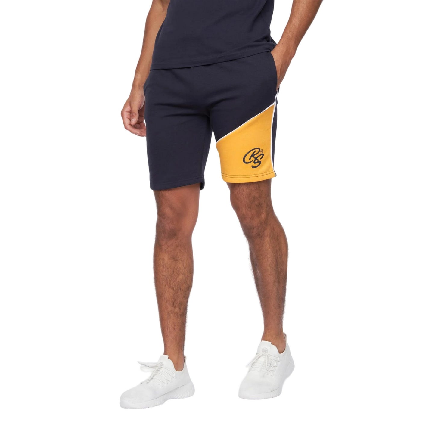 Navy-Yellow - Side - Crosshatch Mens Ventamoore Polo and Shorts Set