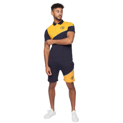 Navy-Yellow - Lifestyle - Crosshatch Mens Ventamoore Polo and Shorts Set